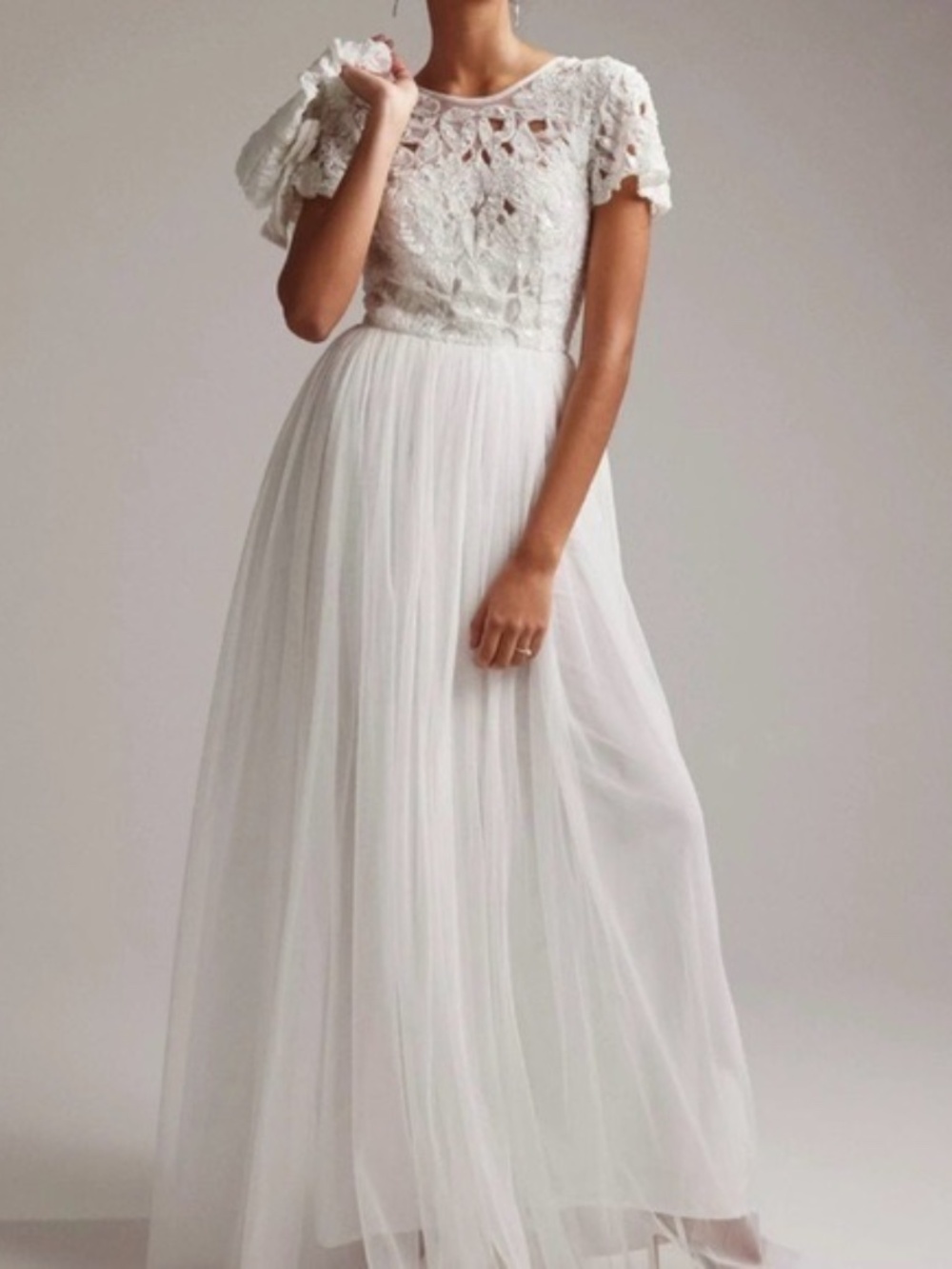 ASOS DESIGN Isabelle Sequin Cutwork Bodice Maxi Wedding Dress w/ Cap Sleeve